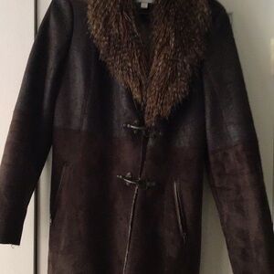 Jessica Simpson Dark Brown Shearling Coat with Fur Collar
